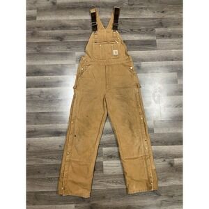 Vintage Carhartt Bibs Size 36x32 R41 Brown Duck Made In US Double Knee Insulated